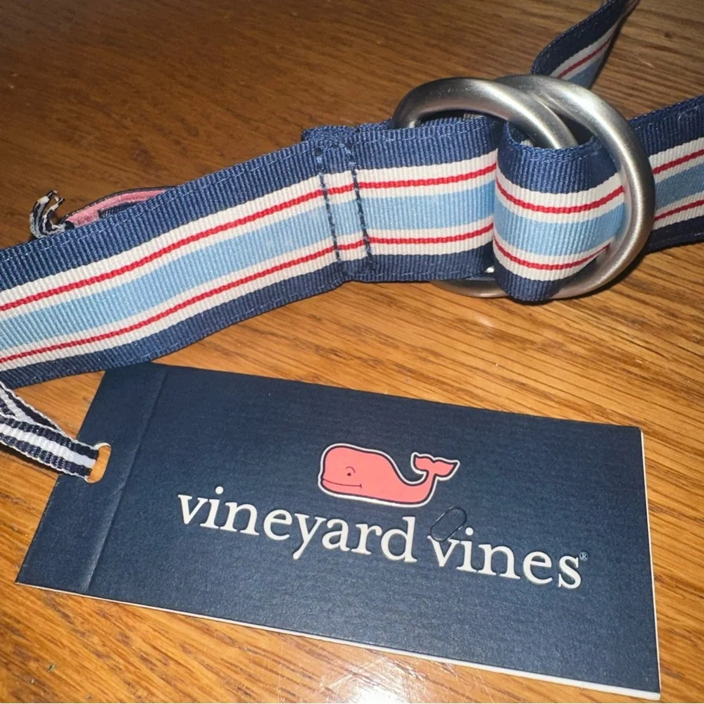 NWT VINEYARD VINES Kid's Belt Moonshine Blue Menemsha Stripe D Ring Size Large